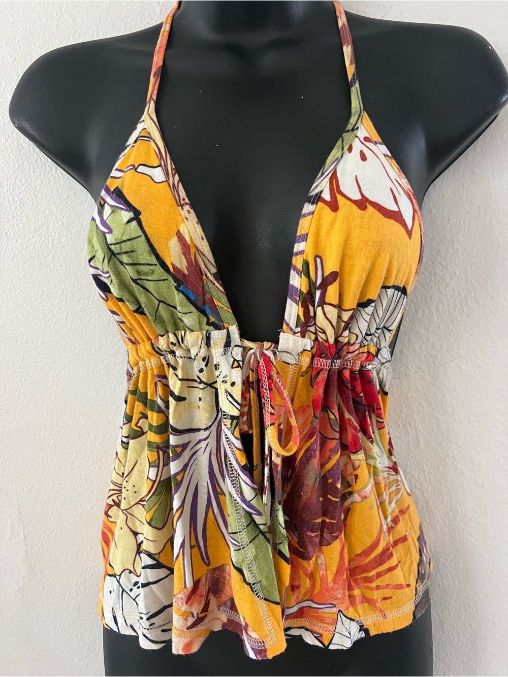 Women’s Floral Halter Crop Top in Mustard Yellow
